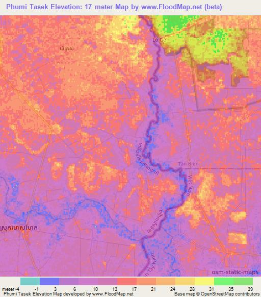 Phumi Tasek,Cambodia Elevation Map