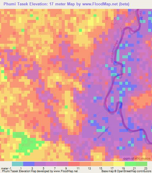 Phumi Tasek,Cambodia Elevation Map