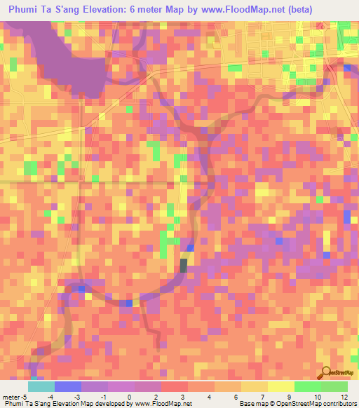 Phumi Ta S'ang,Cambodia Elevation Map