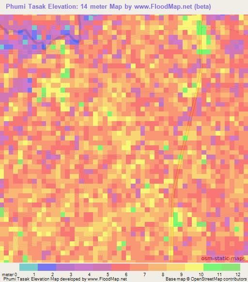 Phumi Tasak,Cambodia Elevation Map