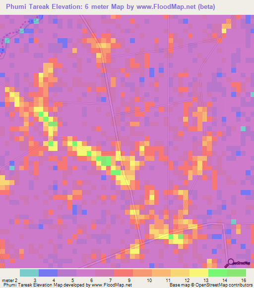 Phumi Tareak,Cambodia Elevation Map