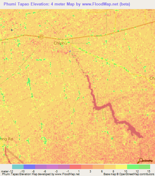 Phumi Tapao,Cambodia Elevation Map