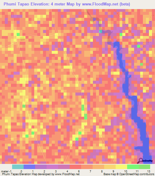 Phumi Tapao,Cambodia Elevation Map
