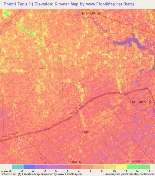 Phumi Tanu (1),Cambodia Elevation Map