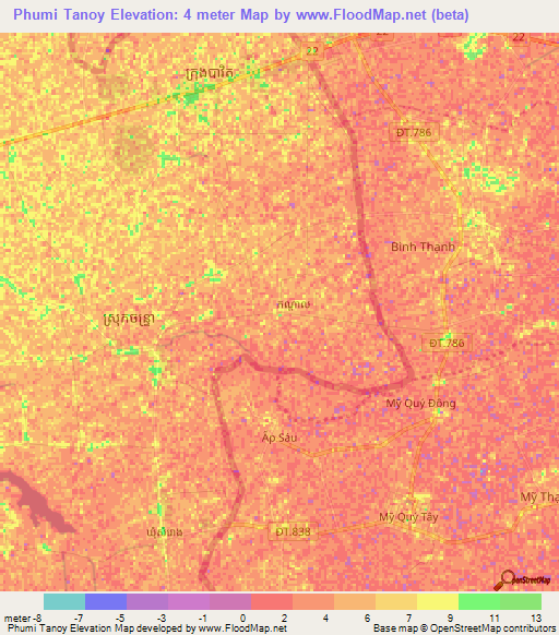 Phumi Tanoy,Cambodia Elevation Map