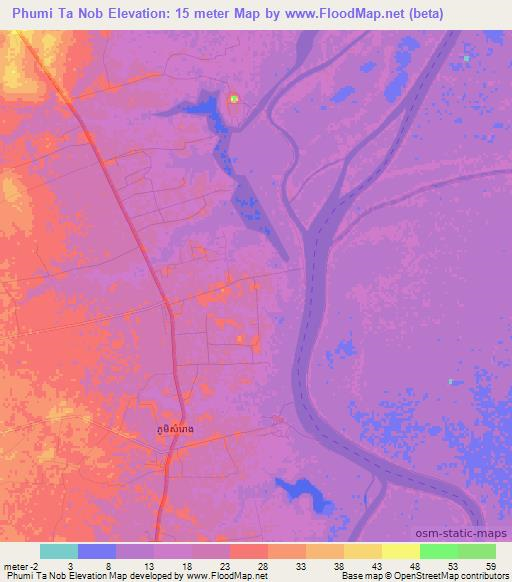 Phumi Ta Nob,Cambodia Elevation Map