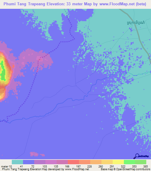 Phumi Tang Trapeang,Cambodia Elevation Map