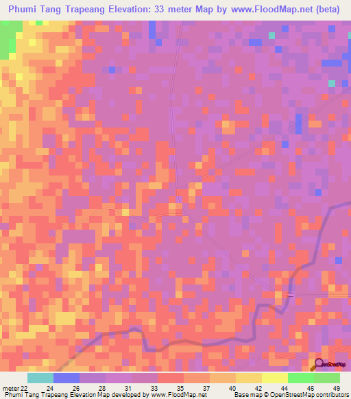 Phumi Tang Trapeang,Cambodia Elevation Map