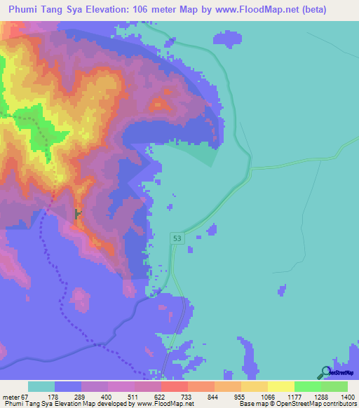 Phumi Tang Sya,Cambodia Elevation Map