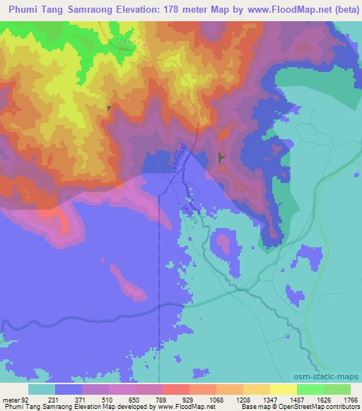 Phumi Tang Samraong,Cambodia Elevation Map