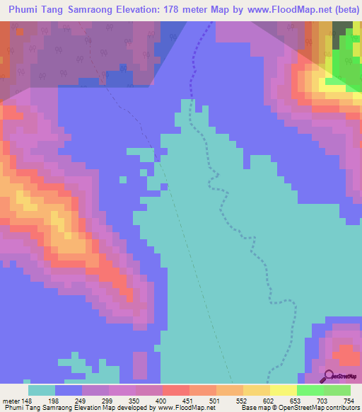 Phumi Tang Samraong,Cambodia Elevation Map