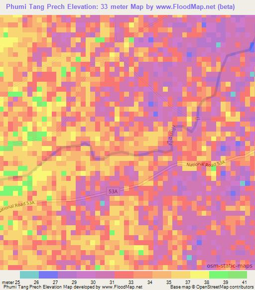 Phumi Tang Prech,Cambodia Elevation Map