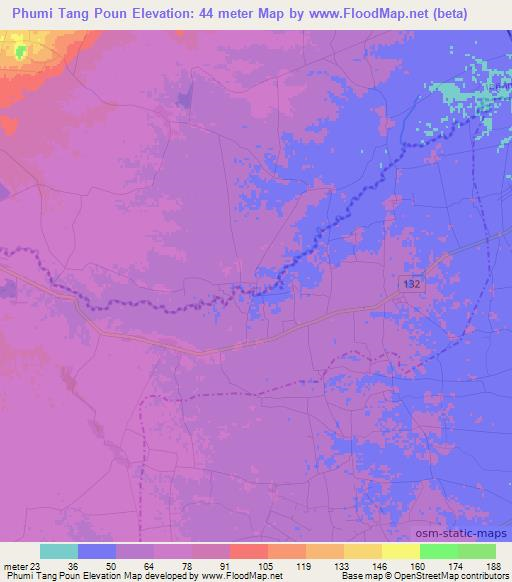 Phumi Tang Poun,Cambodia Elevation Map