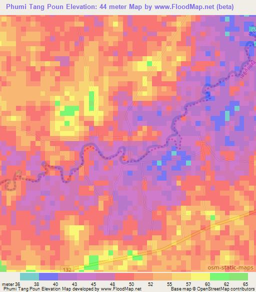 Phumi Tang Poun,Cambodia Elevation Map