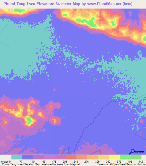 Phumi Tang Lvea,Cambodia Elevation Map