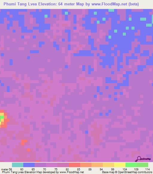 Phumi Tang Lvea,Cambodia Elevation Map