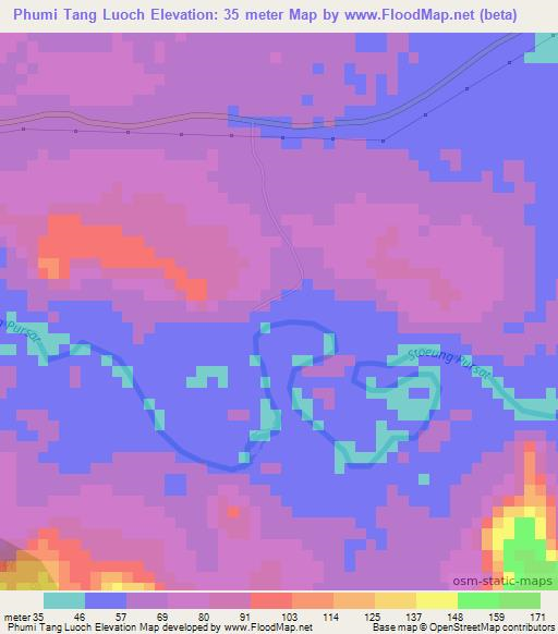 Phumi Tang Luoch,Cambodia Elevation Map