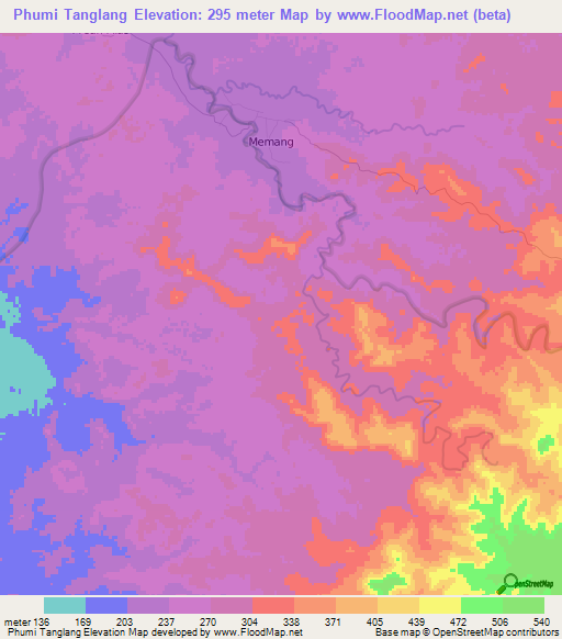 Phumi Tanglang,Cambodia Elevation Map