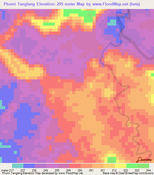 Phumi Tanglang,Cambodia Elevation Map