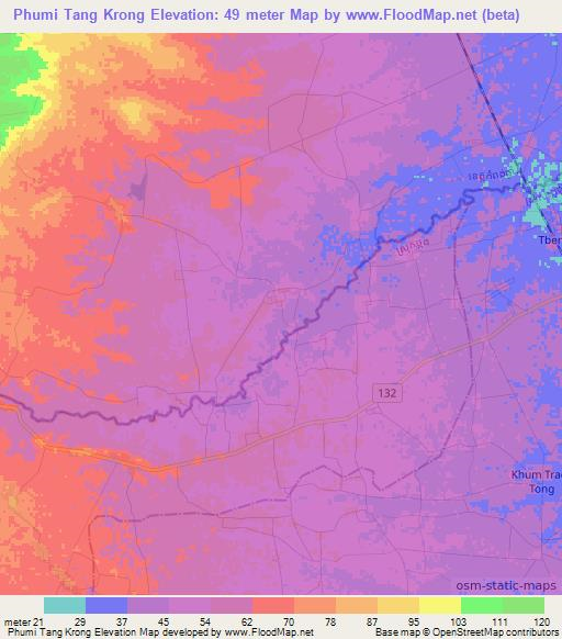 Phumi Tang Krong,Cambodia Elevation Map