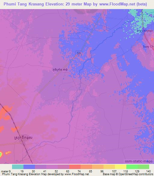 Phumi Tang Krasang,Cambodia Elevation Map