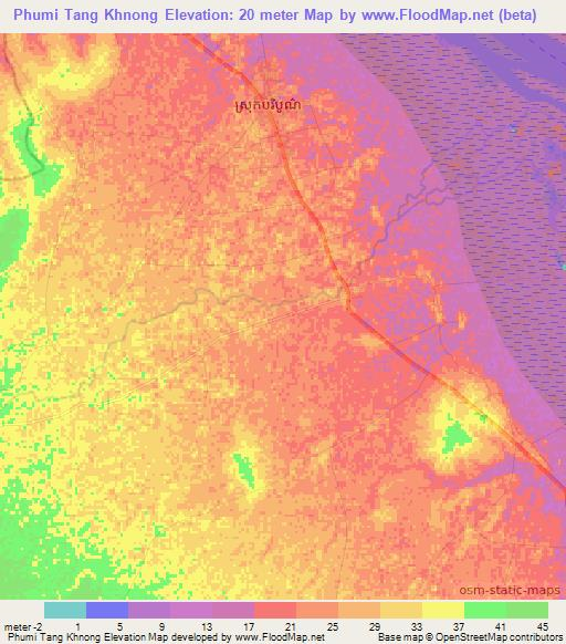 Phumi Tang Khnong,Cambodia Elevation Map