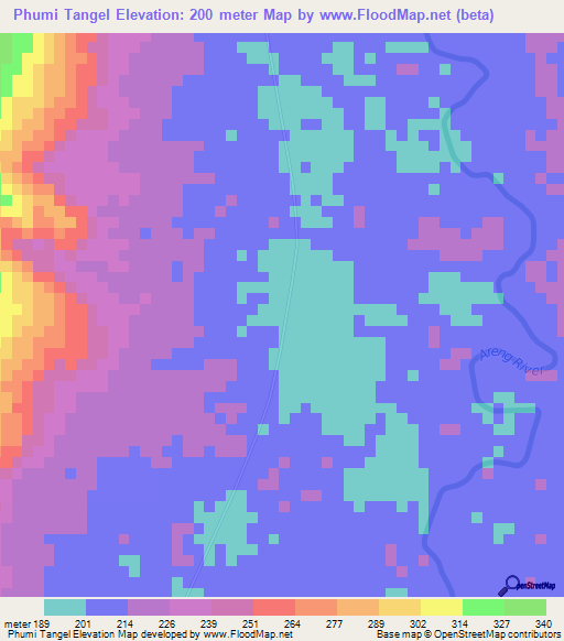 Phumi Tangel,Cambodia Elevation Map