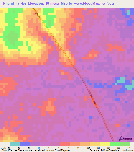 Phumi Ta Nes,Cambodia Elevation Map