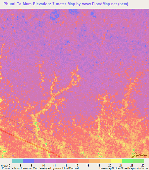 Phumi Ta Mum,Cambodia Elevation Map