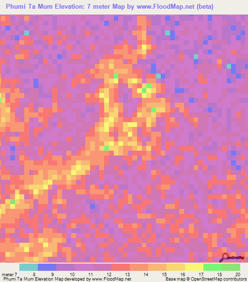 Phumi Ta Mum,Cambodia Elevation Map