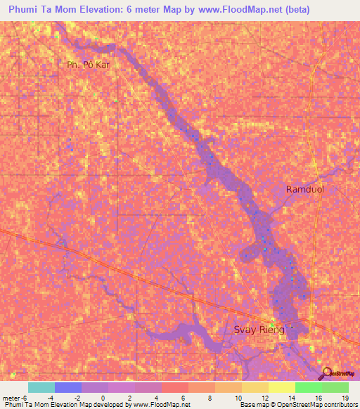 Phumi Ta Mom,Cambodia Elevation Map