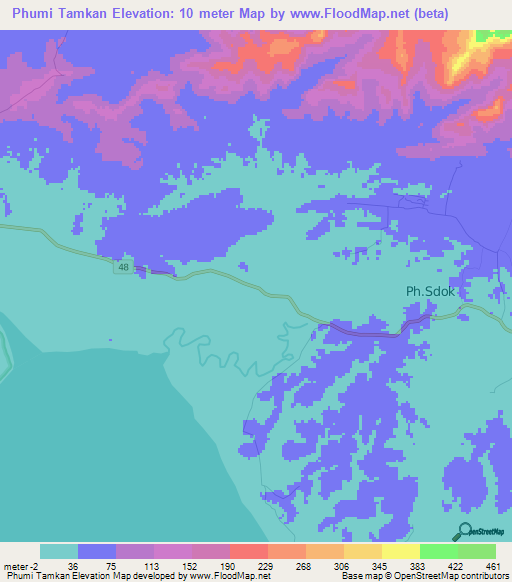 Phumi Tamkan,Cambodia Elevation Map