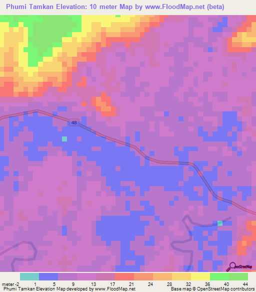 Phumi Tamkan,Cambodia Elevation Map