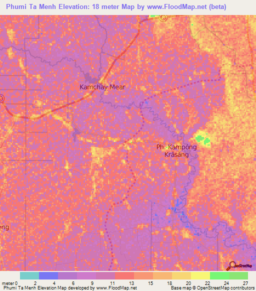 Phumi Ta Menh,Cambodia Elevation Map