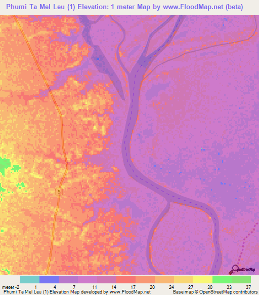 Phumi Ta Mel Leu (1),Cambodia Elevation Map