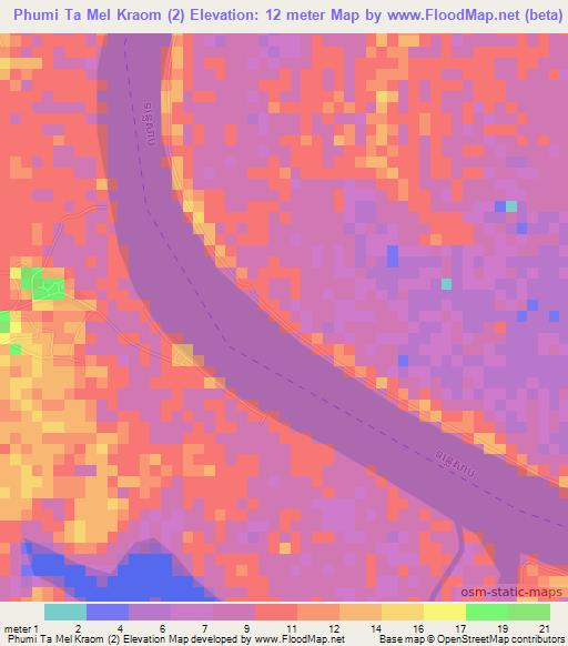 Phumi Ta Mel Kraom (2),Cambodia Elevation Map