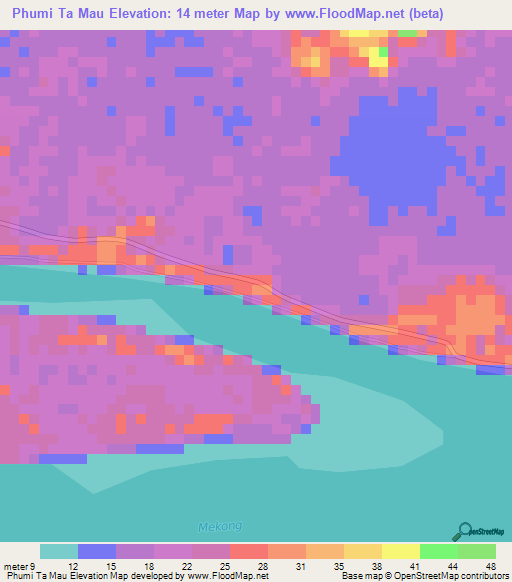 Phumi Ta Mau,Cambodia Elevation Map