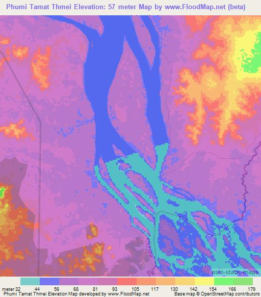Phumi Tamat Thmei,Cambodia Elevation Map
