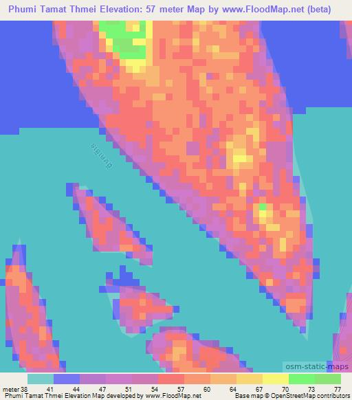 Phumi Tamat Thmei,Cambodia Elevation Map