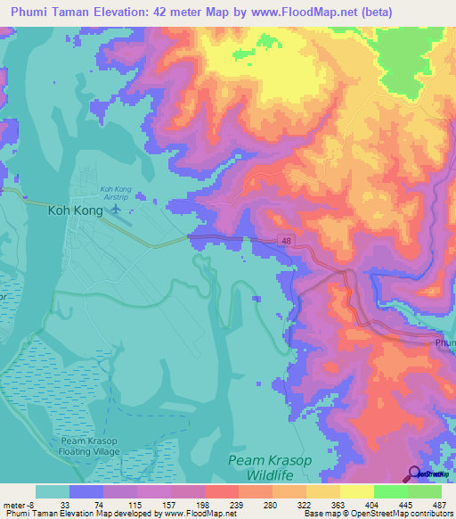 Phumi Taman,Cambodia Elevation Map