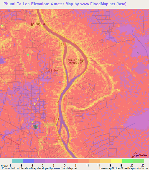 Phumi Ta Lon,Cambodia Elevation Map