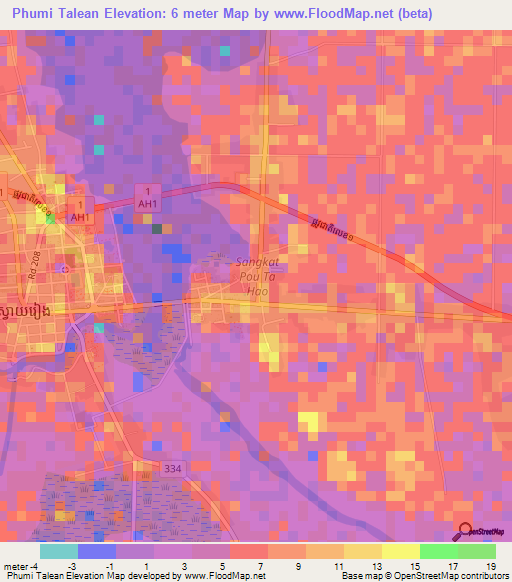 Phumi Talean,Cambodia Elevation Map