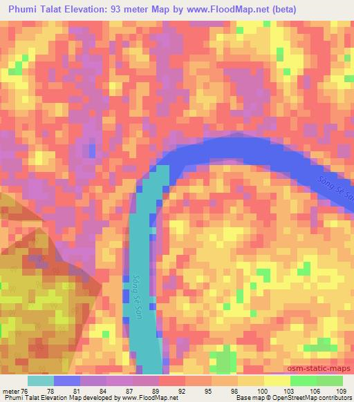 Phumi Talat,Cambodia Elevation Map