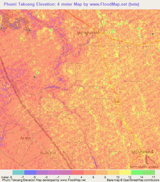 Phumi Takoeng,Cambodia Elevation Map