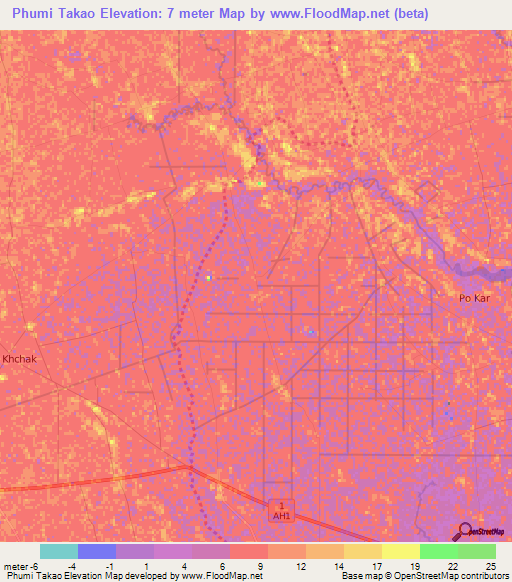 Phumi Takao,Cambodia Elevation Map