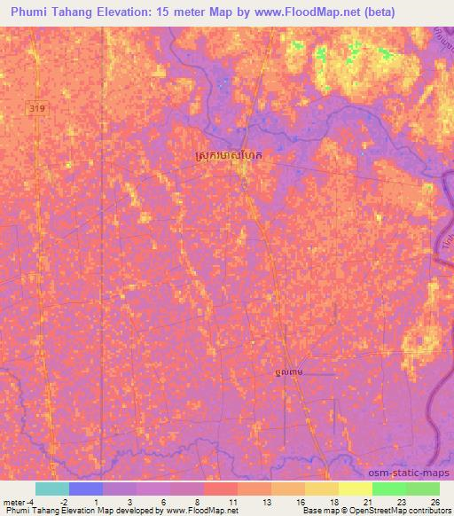 Phumi Tahang,Cambodia Elevation Map