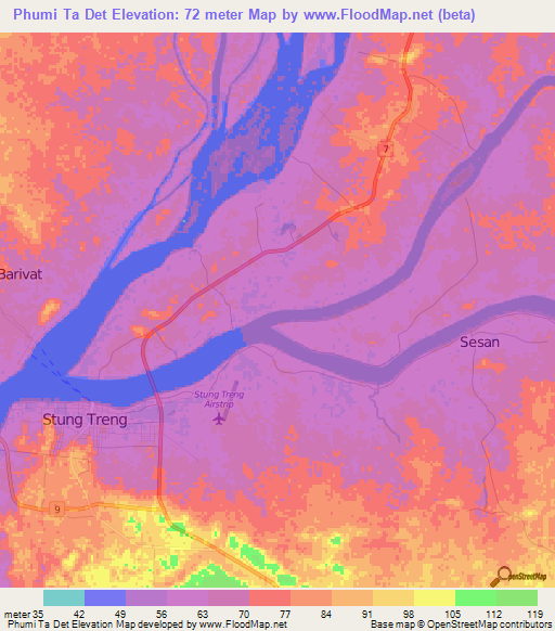 Phumi Ta Det,Cambodia Elevation Map