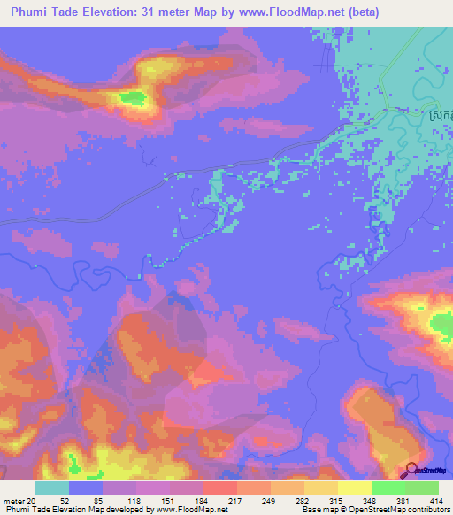 Phumi Tade,Cambodia Elevation Map