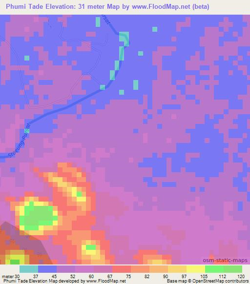 Phumi Tade,Cambodia Elevation Map