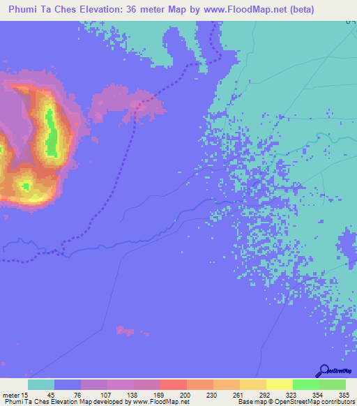 Phumi Ta Ches,Cambodia Elevation Map